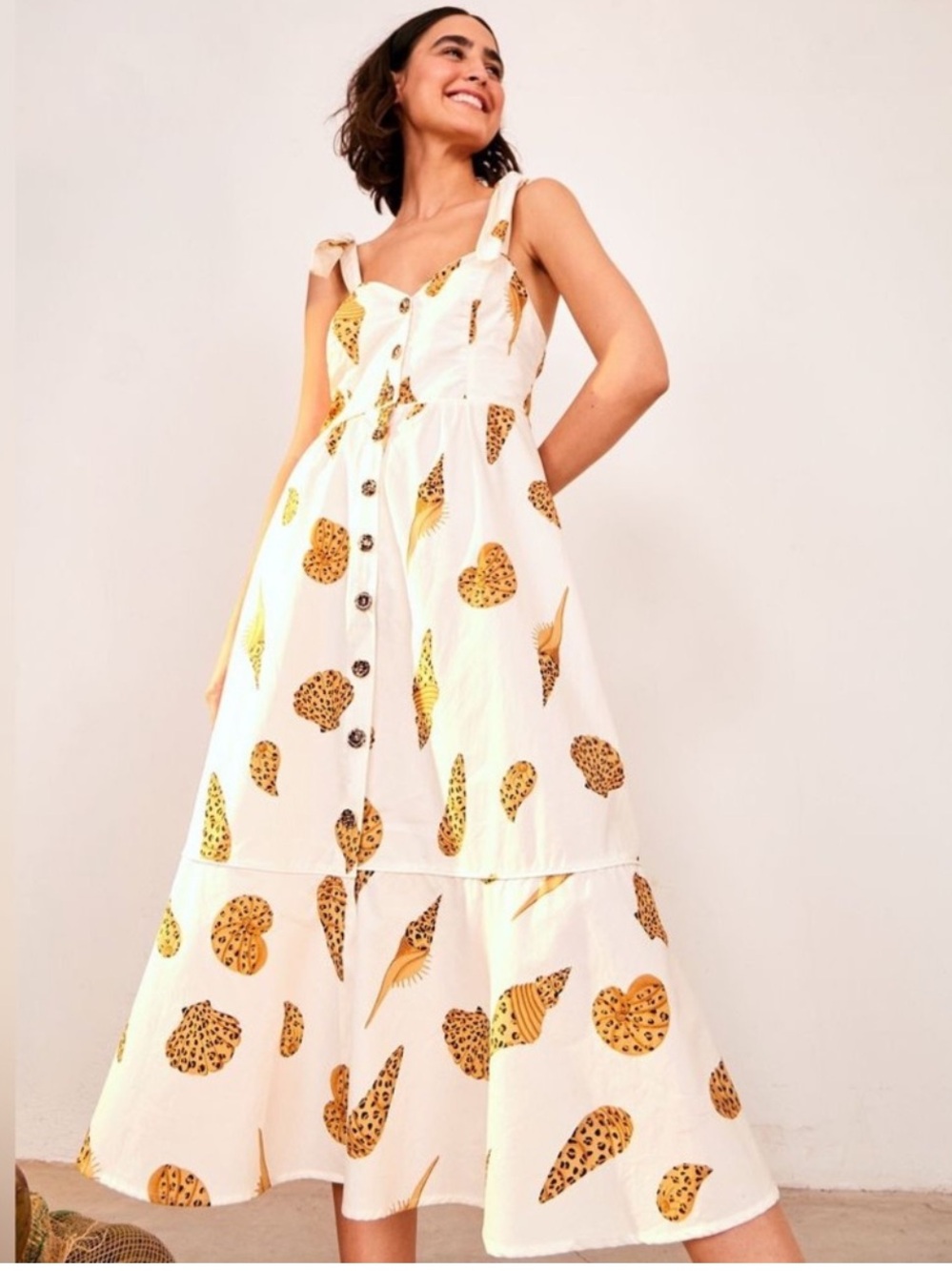 FARM Rio Leopard Shell Midi Sundress Off White Cream Cotton XS EUC